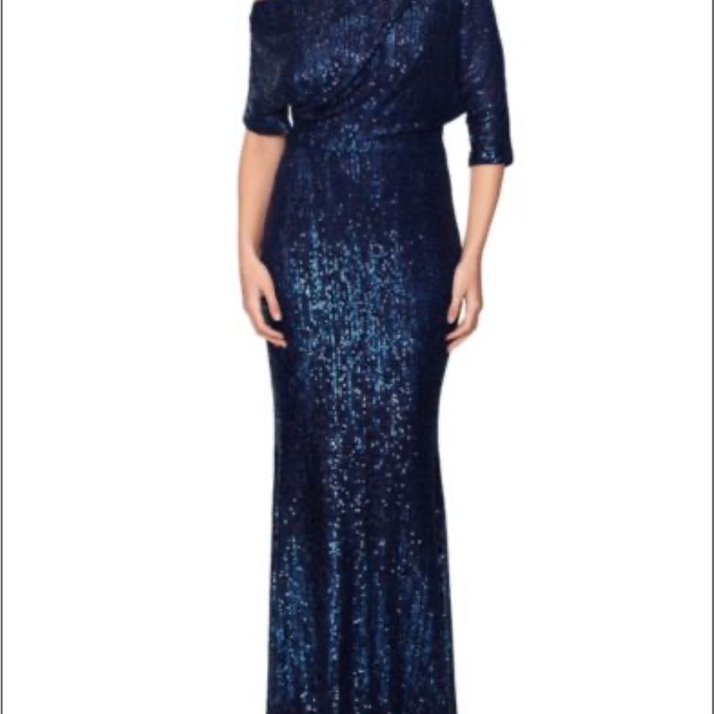 Betsy & Adam Blue One Shoulder Formal Dress